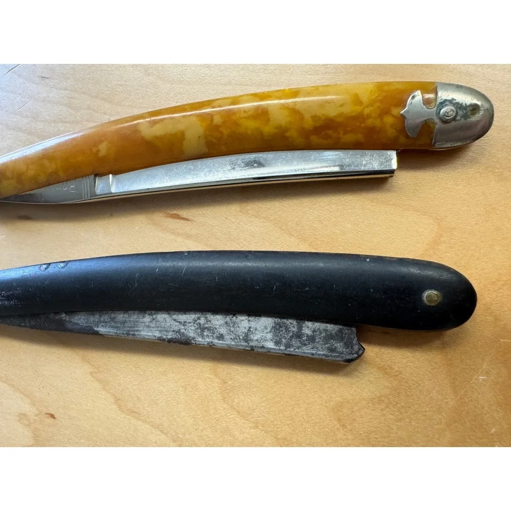Vintage Straight Razor Lot Sheffield Steel Yellow Marbled & Black Handle Razors